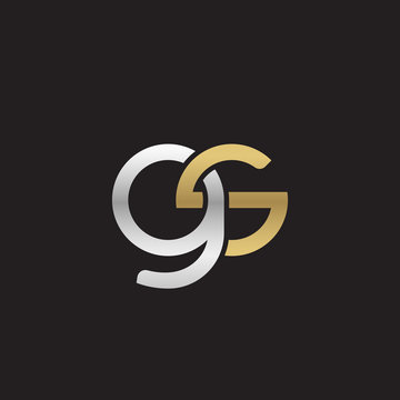 Initial lowercase letter gs, linked overlapping circle chain shape logo, silver gold colors on black background