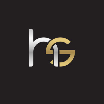 Initial lowercase letter hs, linked overlapping circle chain shape logo, silver gold colors on black background