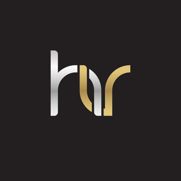 Initial lowercase letter hv, linked overlapping circle chain shape logo, silver gold colors on black background