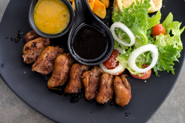Breast duck steak with salad and French Fries and sauce