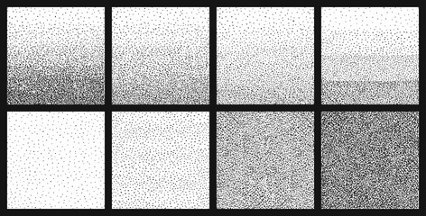 Halftone pattern, halftone gradient with random dots. Abstract monochrome pointillist, speckled background. Vector illustration.