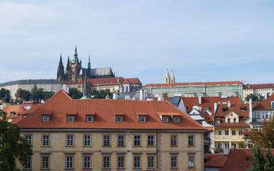 Fototapeta na wymiar View of buildings and the castle of Prague, Czech Republic