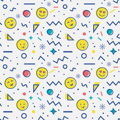Naadloos patroon met emoji in de stijl van Memphis.