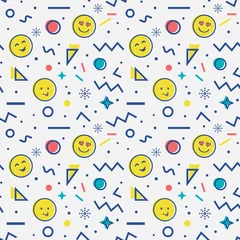 Wall murals Memphis style Seamless pattern with emoji in memphis style.