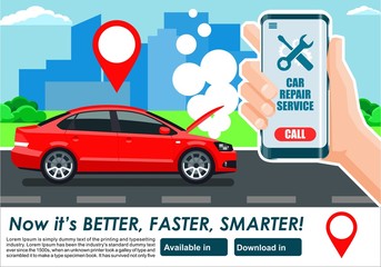Naklejka premium Car repair service app cool vector banner illustration