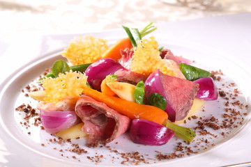 Fine dining dish - beef, carrots, red onion