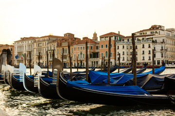 Fototapeta na wymiar View on classical picture of the Venetian canal with gondolas,Venice,Italy