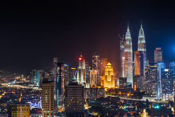 Cityscape of Kuala Lumpur city skyline at night scene sky, Malaysia