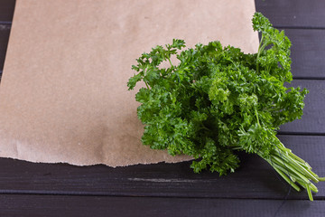 Bunch of parsley and wrapping paper