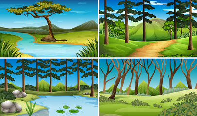 Obraz na płótnie Canvas Four scenes of forest and river