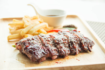  pork bbq ribs, meaty ribs smothered with bbq sauce