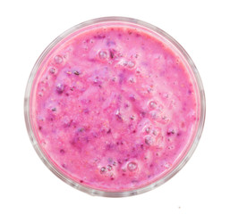 blackberry yogurt or smoothie isolated on white background. Top view. Healthy Eating