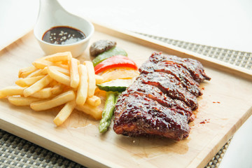  pork bbq ribs, meaty ribs smothered with bbq sauce