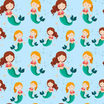 Seamless background with mermaids