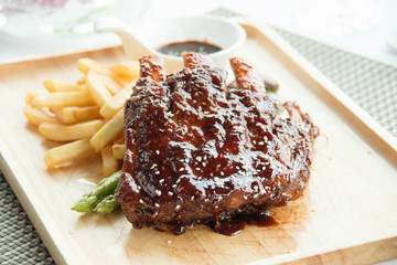  pork bbq ribs, meaty ribs smothered with bbq sauce