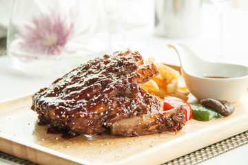  pork bbq ribs, meaty ribs smothered with bbq sauce