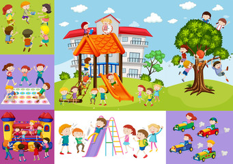 Children having fun at school and playground
