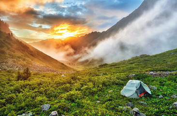 Dawn in Siberian mountains