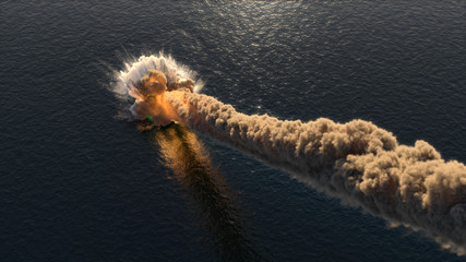 Meteorite falls into the ocean 3d illustration © alexyz3d