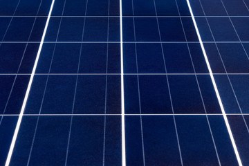 Blue solar panels closeup zoom