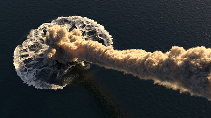 Meteorite falls into the ocean 3d illustration
