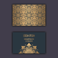 Luxury business cards with floral mandala ornament. Vintage decorative elements