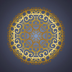 Vector vintage oriental Mandala sign gold frame