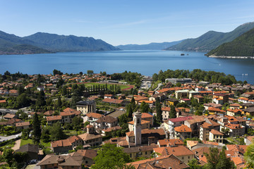 Fototapeta na wymiar View over Maccagno to the southern part of Lake Maggiore - Maccagno, Lake Maggiore, Varese, Lombardy, Italy