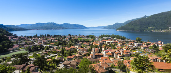 View over Maccagno to the southern part of Lake Maggiore - Maccagno, Lake Maggiore, Varese,...