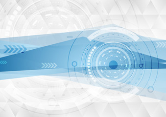 Obraz premium Grey and blue tech polygons background with gears