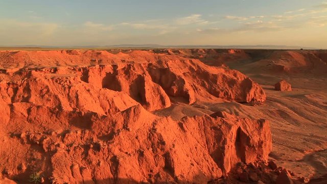 Sunset over the canyon Bayanzag in Mongolia