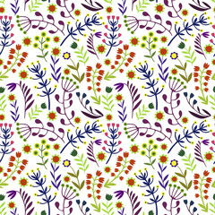 Fototapeta na wymiar Beautiful Flowers set, Vector seamless pattern.