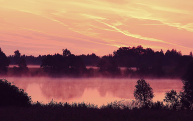 Naklejka premium Morning river in summertime