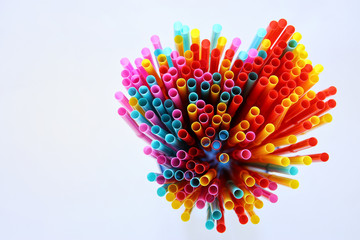 top view image of colorful straws. abstract or party concept