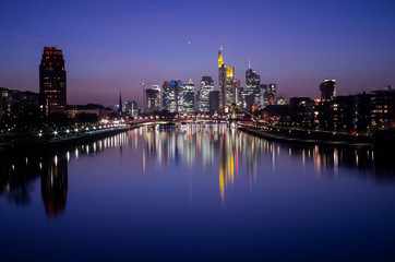 Fototapeta na wymiar Frankfurt am Main city skyline during blue hour in Frankfurt, Germany