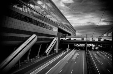 Frankfurt am Main, Germany - 29 July 2017 : Landmark of airport city Frankfurt, Frankfurt airport long distance train station.