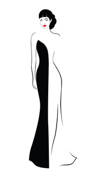 Silhouette of Woman in long evening dress