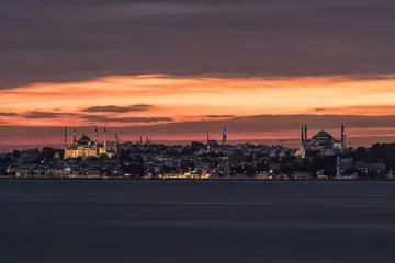 Fotobehang Kadikoy breakwater Hagia Sophia and Blue Mosque Sunset Istanbul, Turkey © mehmet