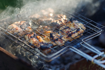Bbq grill with fried meat