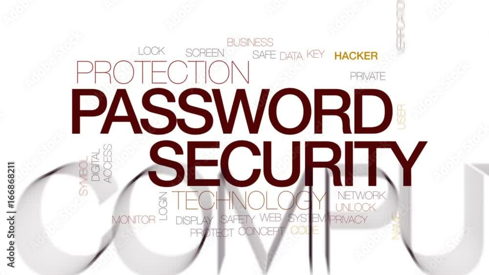 Poster password security animated word cloud, text design animation. kinetic typography.