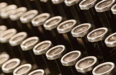 Close up of old, dusty typewritter keys with copy space