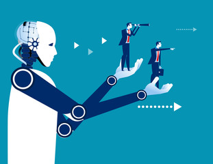Robot holding a business people. Concept business vector illustration. Automation technology.