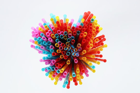 top view image of colorful straws. abstract or party concept