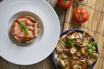 maccheroni e melanzane fritte