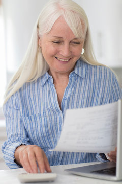 Smiling Mature Woman Reviewing Domestic Finances