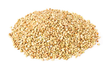 Heap of raw, natural, uncooked buckwheat seed kernels
