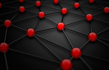 3D wireframe mesh with red connection points on black background