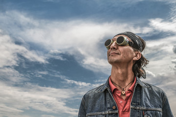 Man in Retro welding goggles