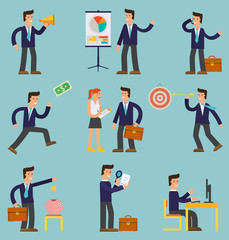 Nine Illustrations of Cartoon Character Successful Businessmen
