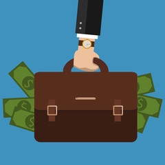 Businessman hand holding briefcase. Vector illustration